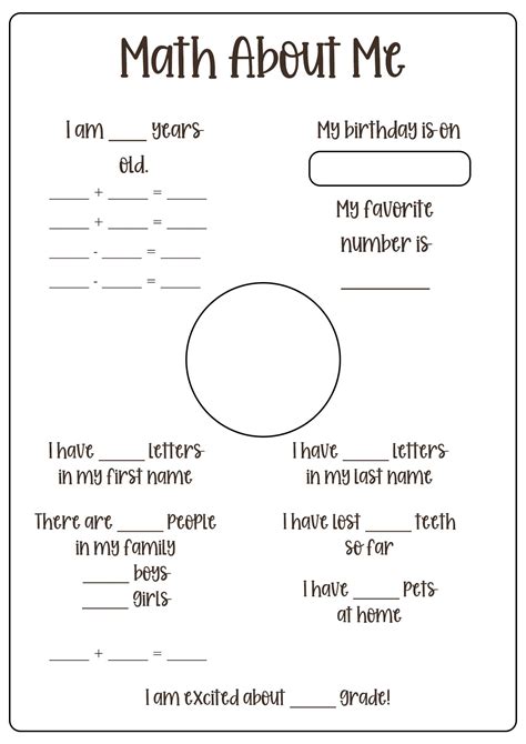 All About Me Math Worksheet in 2025 | All about me maths, Math about me ...