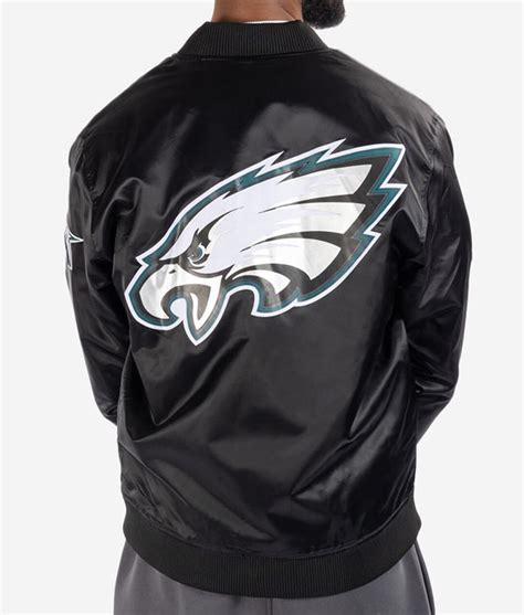 Black Satin Bomber Philadelphia Eagles Big Logo Jacket - Jackets Expert