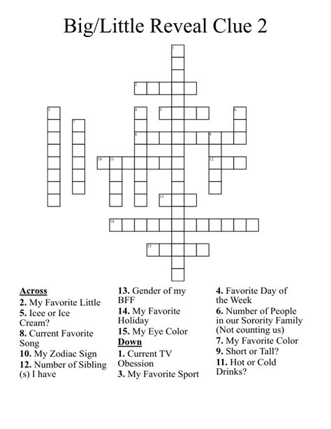 Big/Little Reveal Clue 2 Crossword - WordMint