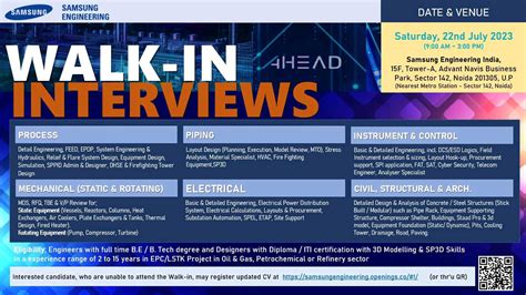 Samsung Engineering India Direct Walk-in Interview 2023 | Diploma/B.E/B ...