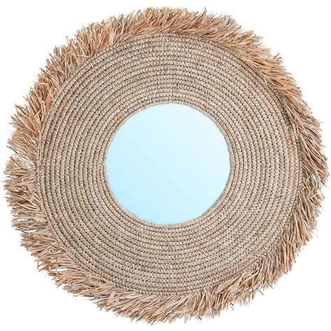 Miroir Yema élégant en raphia naturel 60 x 4 x 60 cm Beige tressé avec ...