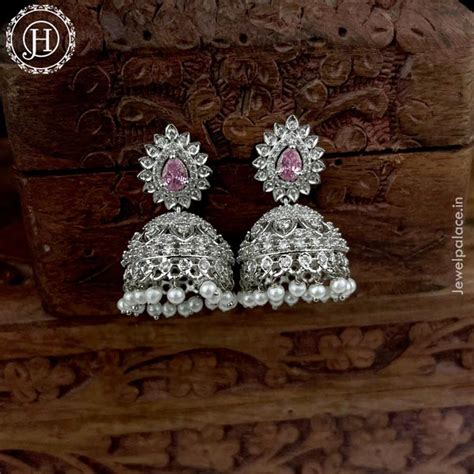 Beautiful Rhodium Plated American Diamond Earrings Jhumka – Jewel Palace