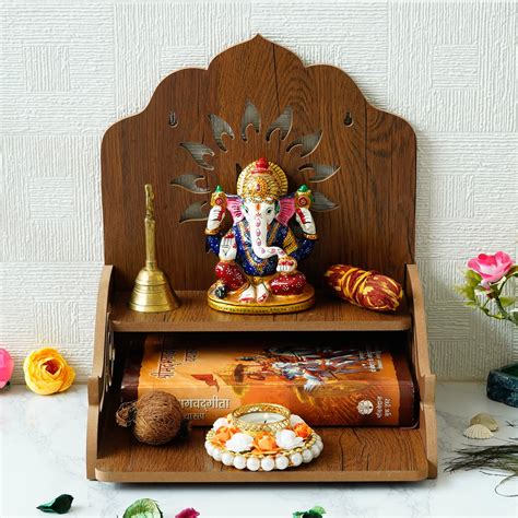 Swastik Design with Shelf Laminated Wood Pooja Temple/Mandir ...