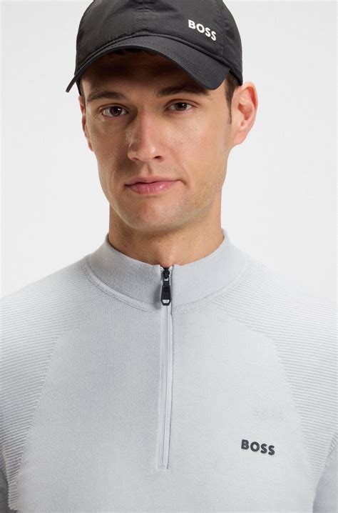 BOSS - Cotton-blend sweater with quarter zip and body-mapping - Light Grey