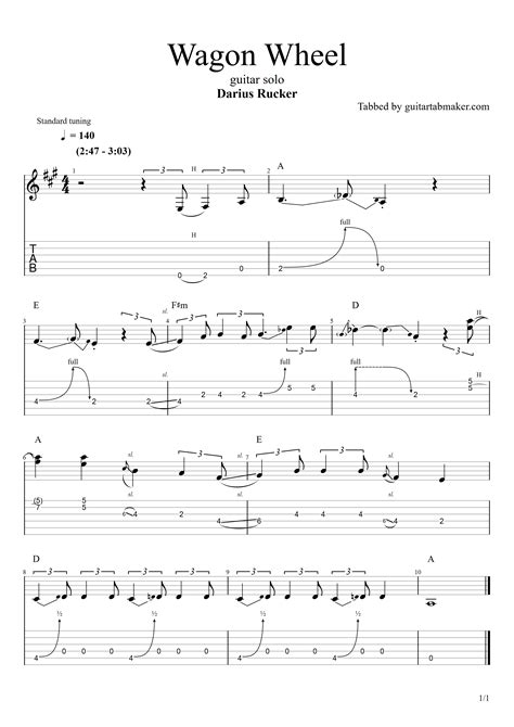 Darius Rucker - Wagon Wheel guitar solo TAB