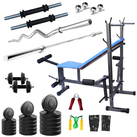 GymMart Workout Gym Package Of 8 In 1 Bench With 40 Kg Weight And 5 Ft ...