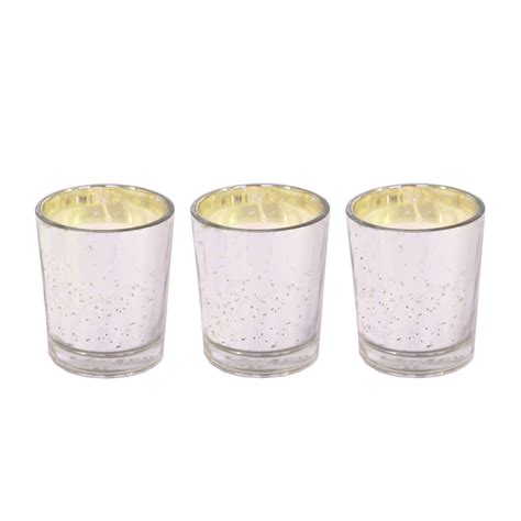 Hosley Set 3 Fragrance Metallic Silver Glass Candle - Hosley India