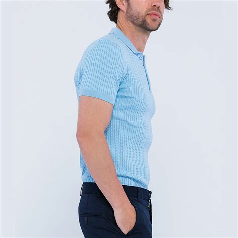 Cable Knit Short Sleeve Polo Shirt // Light Blue (L) - Giorgio di Mare ...
