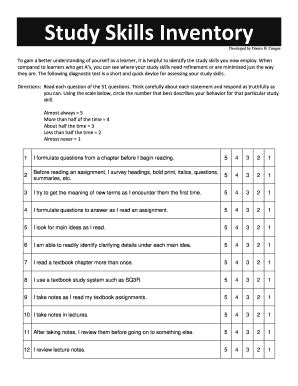 Study Skills Inventory - Fill Online, Printable, Fillable, Blank ...