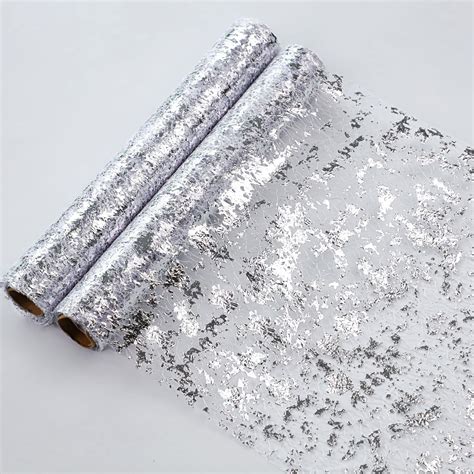 Snowkingdom 2 Pieces Silver Table Runner, Sequin Glitter Foil Metallic ...