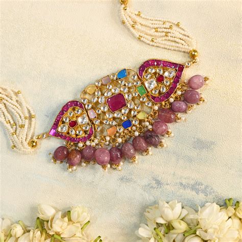 SJN1078- Multi Colour Gold Plated Jadau Kundan Choker with Earrings