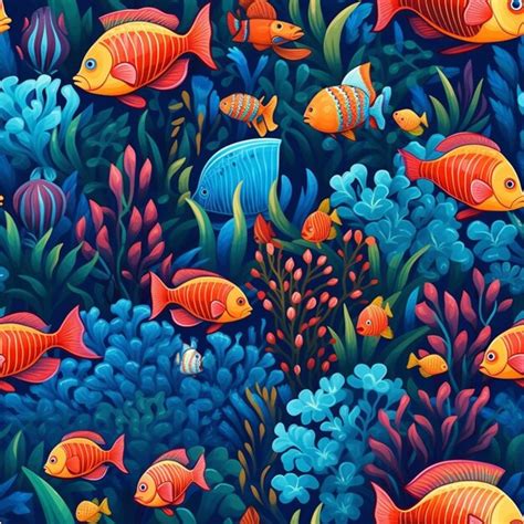 There are many colorful fish in the water and plants generative ai ...