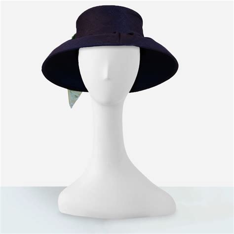 1990s Navy Blue Dress Hat | Green Floral Bow Wear Two Ways