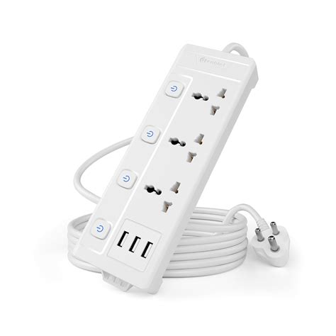 Cablet 2500W Heavy Duty Extension Board with 3 USB Ports (2.4A), 3 ...