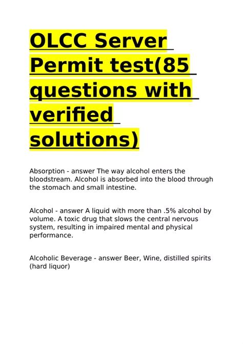 OLCC Server Permit test(85 questions with verified solutions) - Alcohol ...