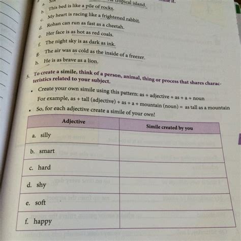 Can someone do that 5th main You have to create similes for that words ...