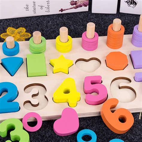 Webby Wooden Educational Learning Numbers and Shapes Puzzle Game for K ...