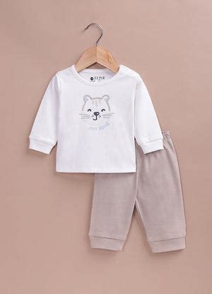 BioKool Cotton "Just Roar” Pyjama Set - White & Hazelnut – LE PUR