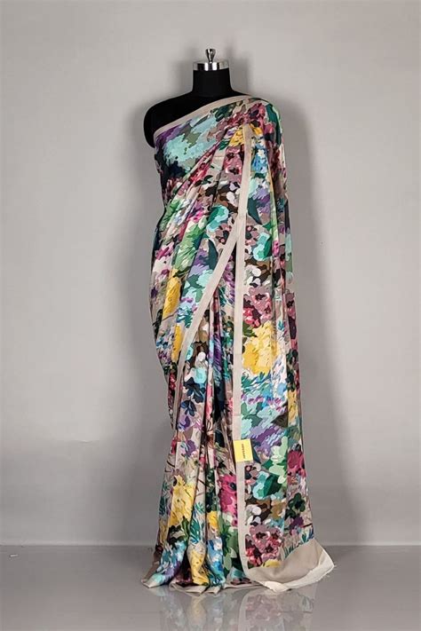 Buy Satin Saree with Refreshing Multi-Colour Floral Prints | Sundari
