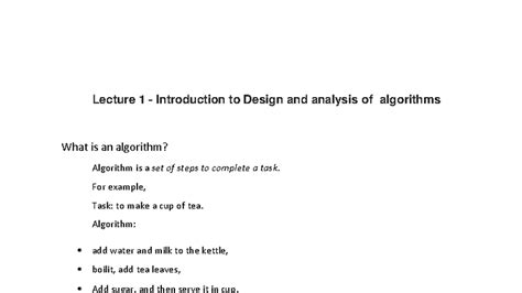 DAA Lecture 1: Introduction to Algorithms and Their Analysis - Studocu