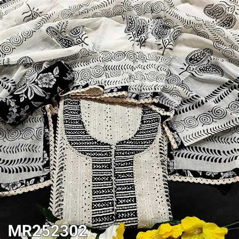 Black & White Cotton Salwar Material Online MRr252302 - Neidhal