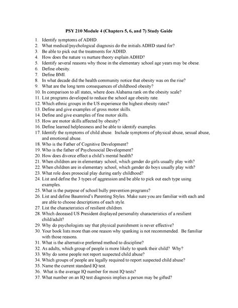 PSY 210 Module 4 Chapters 5-7 Study Guide - PSY 210 Module 4 (Chapters ...