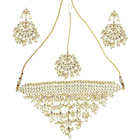 Buy Mehrunnisa Traditional Kundan & Pearls Choker Jhalar Necklace Set ...