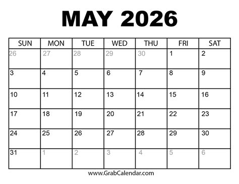 Free Printable May 2026 Calendar - Free Printable Calendar 2026 PDF