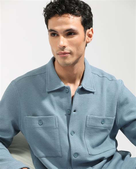 Rare Rabbit Men's Elric Dusky Teal Cotton Textured Regular Fit Full Sl