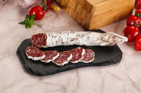Spanish dry pork sausage Fuet 45777076 Stock Photo at Vecteezy
