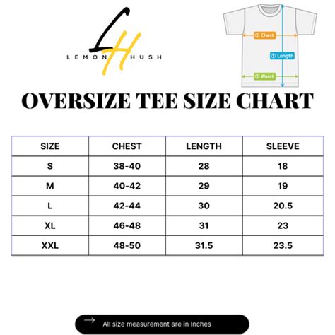 SIZE CHART OS – LEMONHUSH