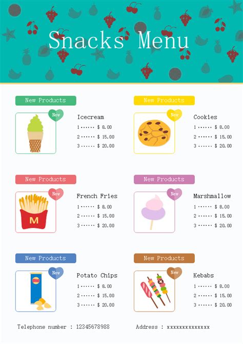 Snacks Menu | Free Snacks Menu Templates