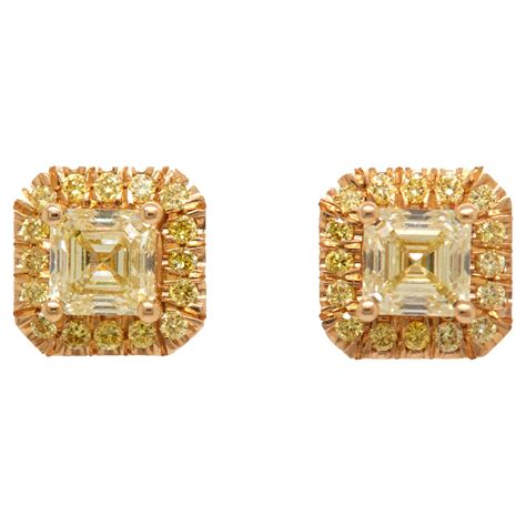 10 Carat Emerald Cut Diamond Stud Earrings Set in 18k Gold Bezel, GIA ...