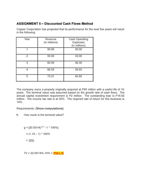 Assignment 5 - Discounted Cash Flows Analysis for Copper Corp - Studocu
