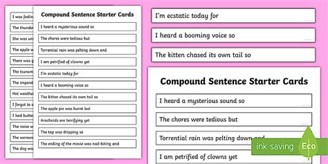 Compound Sentence Starter Cards - Years 3-4 - English