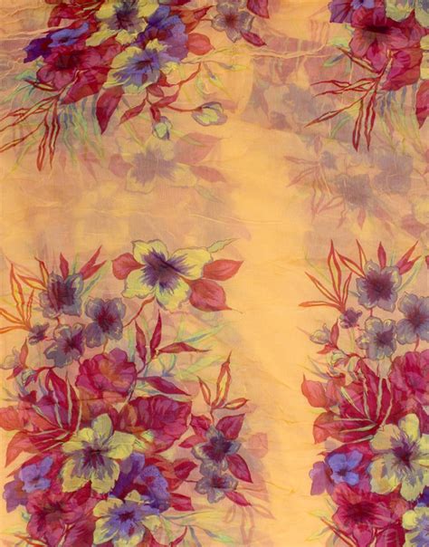 Orange Color Floral Print on Viscose Chiffon Dress Material Fabric ...