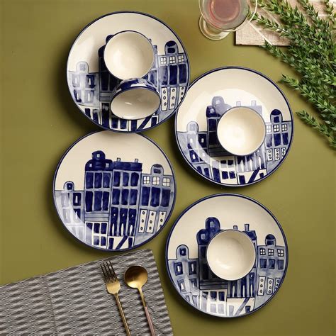 Buy The Decor Mart City in Blue Handpainted Ceramic Plates For Dinner ...
