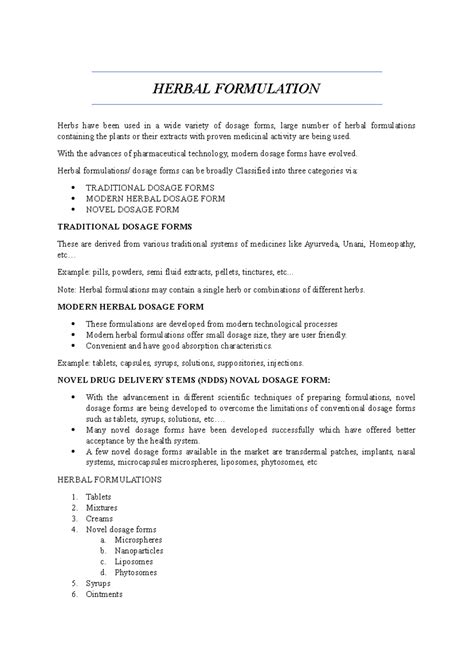 Herbal formulation + drug industry - HERBAL FORMULATION Herbs have been ...