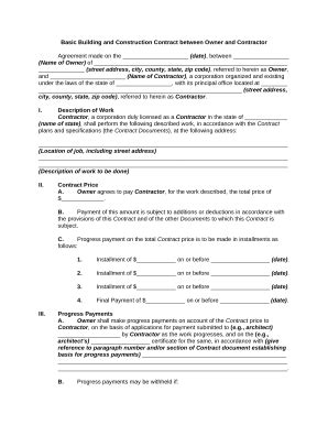 Basic Building and Construction Contract - Blank Fillable Template ...