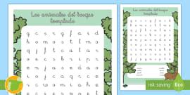 Sopa de letras: Los animales del bosque tropical - Twinkl