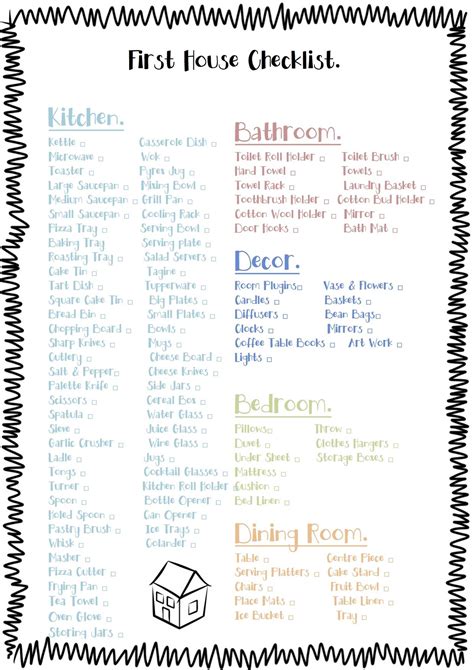 Free Printable Check List for the essentials to buy for a first house ...