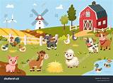Cartoon Farm Landscape Barn Animals Farm Stock Vector (Royalty Free ...
