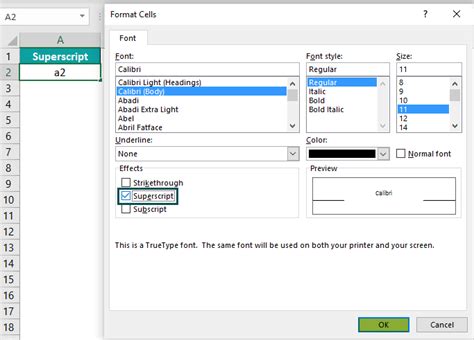 Image result for Superscript in Excel