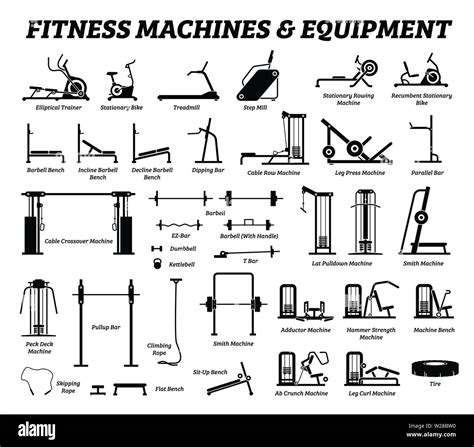 Fitness, cardio, and muscle building machines, equipments set at gym ...