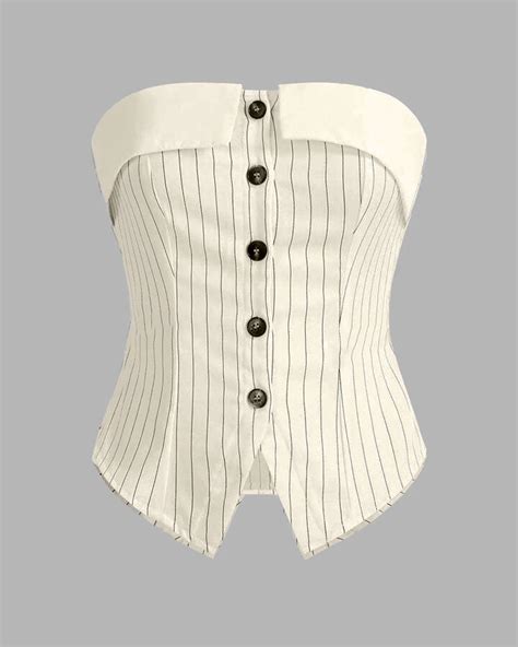 Striped Suit Off-White Fabric Button Front Bandeau Top – Littlebox India