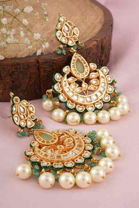 Buy Green Gota Patti Kundan And Polki Embellished Earrings by ChhavI'S ...