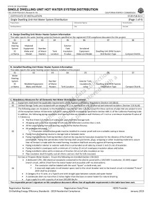 Fillable Online single dwelling unit hot water system distribution ...