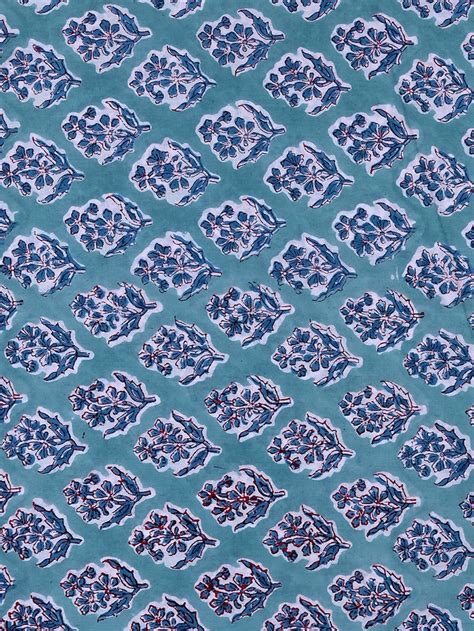 Blue 5 Clove Flower Boota Pattern Rapid Sanganeri Fabric