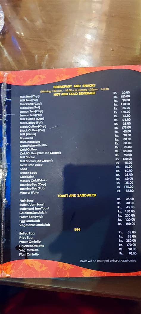 Menu at Chung Wah Chinese Restaurant, Puri