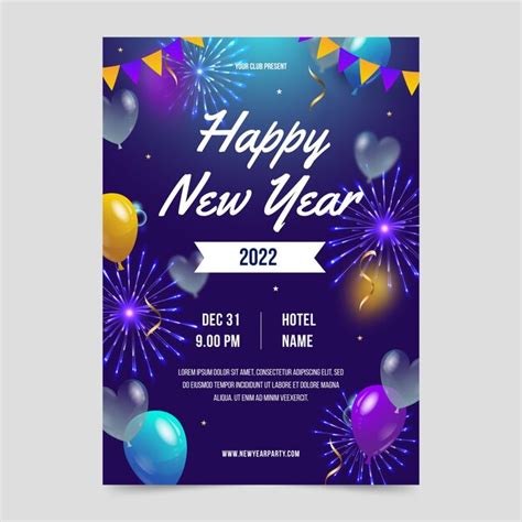 Realistic new year party flyer template | Free Vector